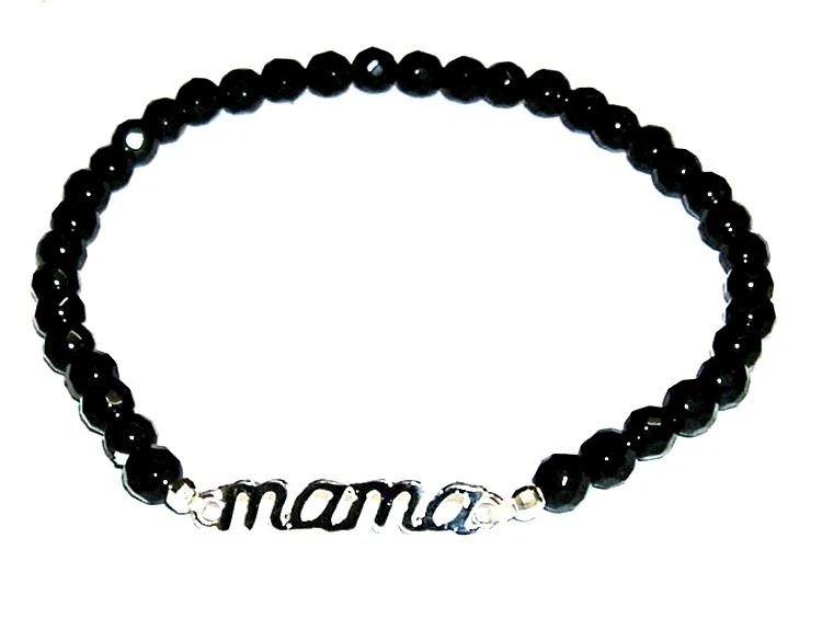 PULSERA MAMA PLATA de LEY 925 y ÓNIX Natural facetado.  Pulsera ajustable. Nueva - Imagen 2 de 4