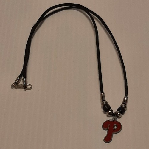 MLB PHILADELPHIA PHILLIES Pendant Charm / 22" Black Rope Necklacej - Picture 4 of 5