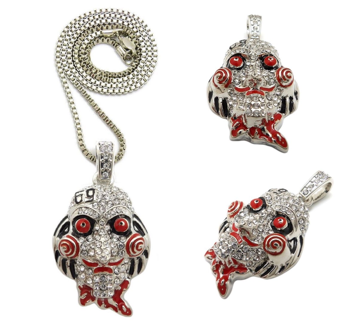 SILVER TEKASHI 69 SAW PENDANT BOX ,ROPE ,CUBAN CHAIN NECKLACE HIP