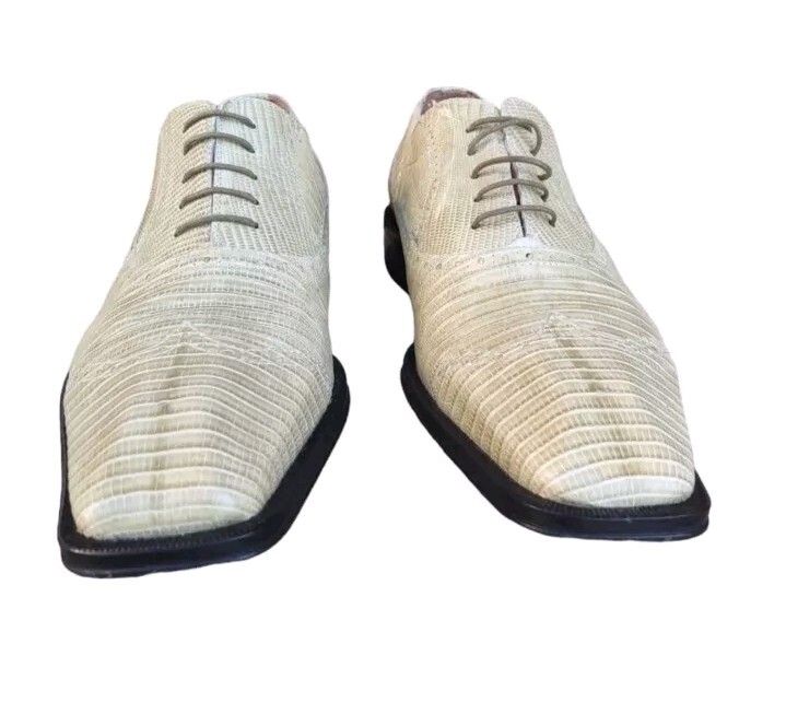 David Eden Size 10.5 Genuine Teju Lizard Leather Hand Made Oxford Shoes