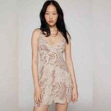 Urban Outfitters Hana Halter Dress L NWT Zebra Print Mini Y2K Animal Print Trend