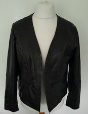 Joanna Hope - Soft Real Leather Jacket Bolero Black Eyelet Detail Size 14
