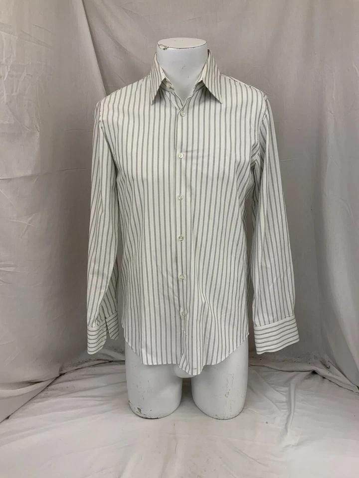 Camisa de Vestir Hugo Boss 15 32/33 Marfil Azul Marino Rayas Cuello Punta YGI R2-95 Foto 2 de 4