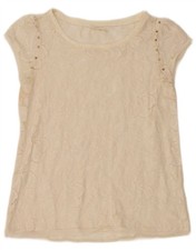 Zara Damen Spitzen Bluse Top UK 12 Medium Off White Blumenmuster BG31