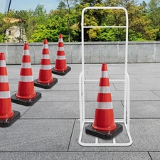Traffic Cone Cart, White Traffic Cones Holder With Wheels, Iron Traffic Cone Car