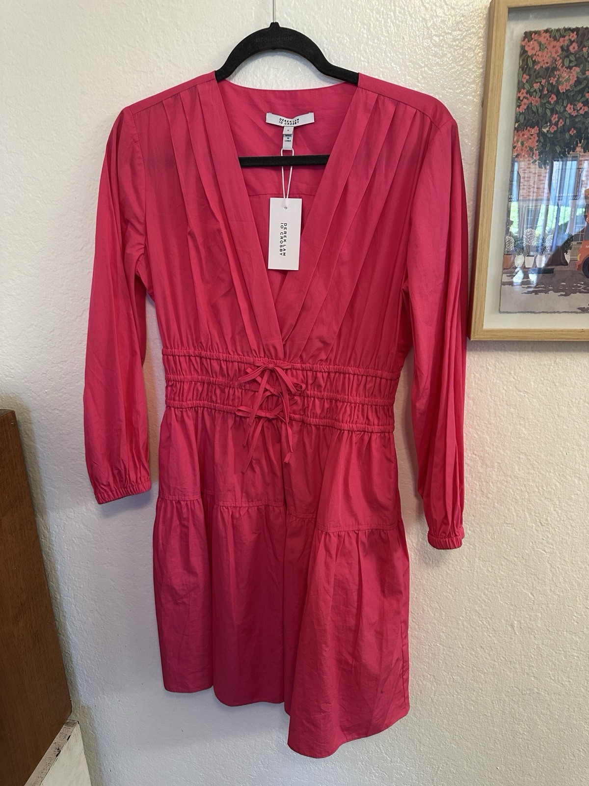 Derek Lam 10 Crosby Magenta V-Neck Long Sleeve A-Line Midi Dress 6