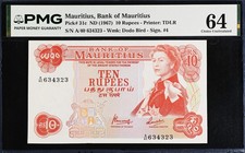 Mauritius 10 Rupees ND (1967) QEII Pick-31c CH UNC PMG 64