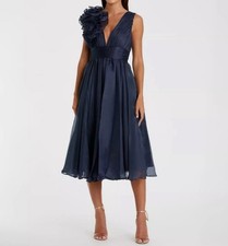 NWT Mac Duggal Navy Sleeveless Chiffon A-Line Midi Cocktail Dress Size 0