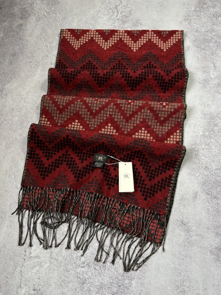 ¡Nuevo! Bufanda de lana vintage RRL Ralph Lauren roja patrón inspirado en Navajo Foto 4 de 4