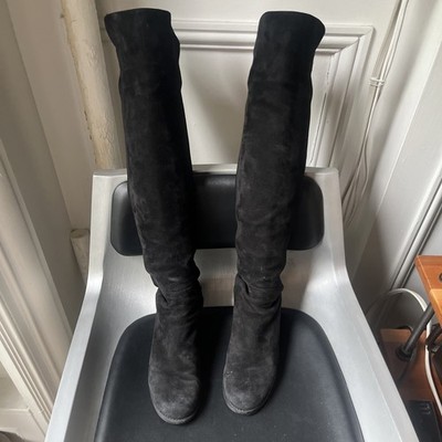 Stuart Weitzman Over The Knee Boots Women s Size 7.5 Black Suede Made In Spain
