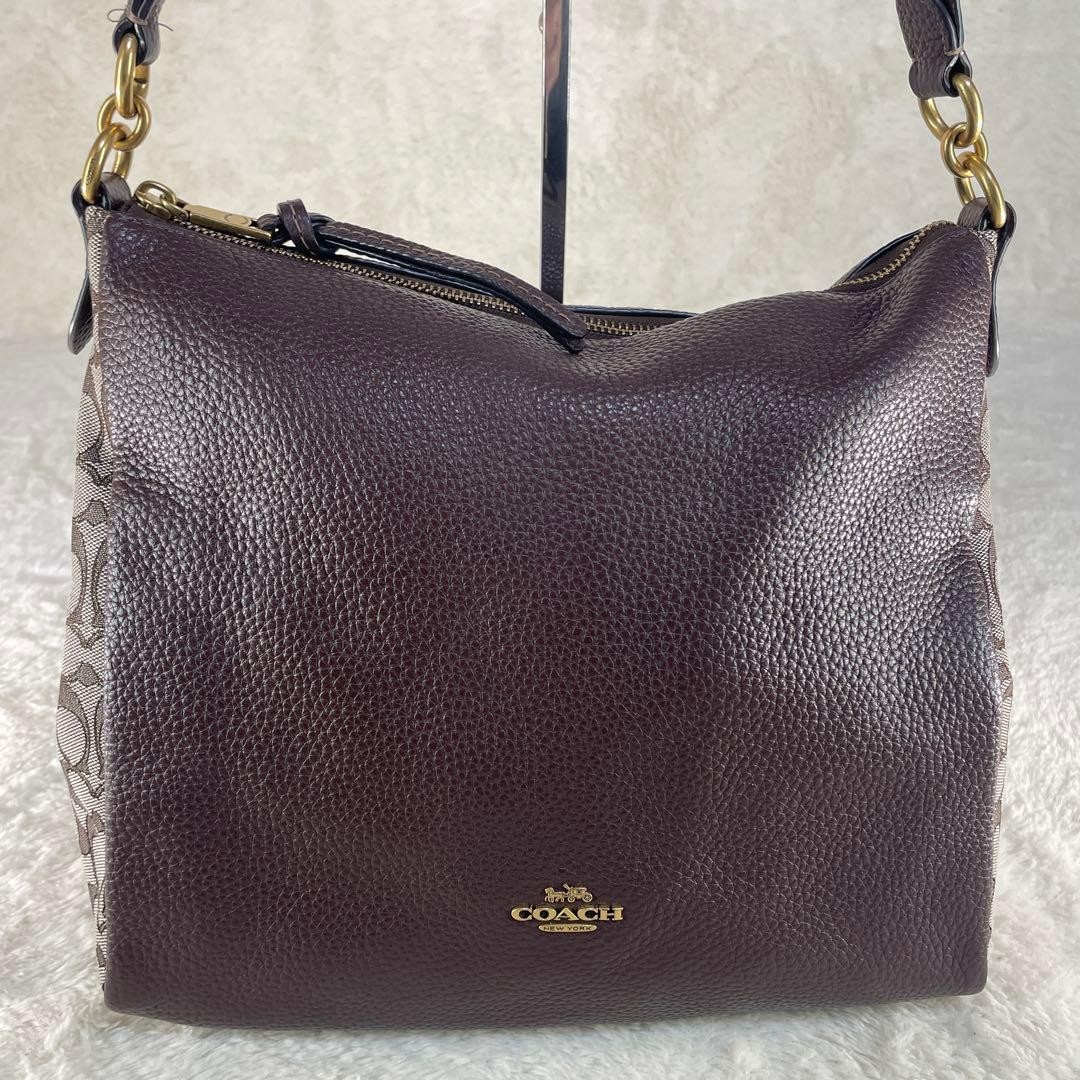 COACH Shoulder Bag Leather Brown Dark Brown Authentic thumbnail 3