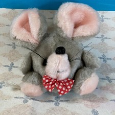 Vintage 70s Russ Berrie Co. 6" Gilly Grey Mouse Plush w/Bowtie EUC