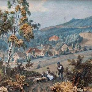Diorama Łazienka Alexandersbad Widok historyczny Bawaria Biedermeier oprawiona 1842