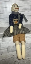 Hand Made Primitive Decorative Snow Lady  Hand Sewn Appliqué Clothes Papermache