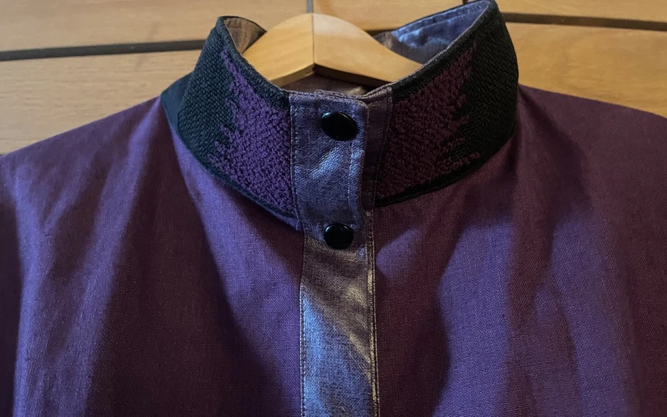 Roxy Wells Tyler Reversible Purple Long Rubberized Linen Trench Rain Coat Small - Image 4 of 4