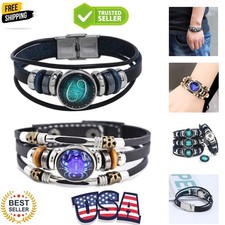 2Pcs Multilayer Constellation Zodiac Leather Bracelet Handmade Woven Zodiac S...