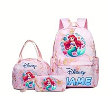 Set 3 Zaini Sirenetta Disney Con Nome Personalizzabile E Regolabile In Nylon