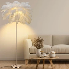 Feather Floor Lamp for Living Room, Fluffy Ostrich Feathers Lamp, Rose Gold C...