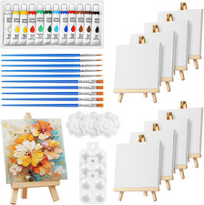 Mini Canvas and Easel Set, 44 Pcs Painting Set Includes 4X4 Inches Canvas