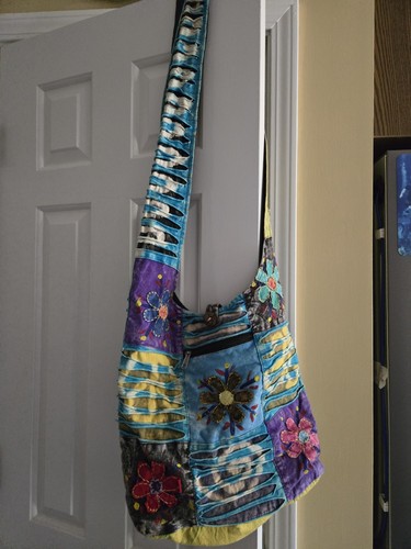 Boho Hippie Flower PEACE Crossbody Shoulder Bag Purse Patchwork Tie-Dye LARGE