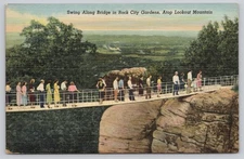 Vintage Linen Postcard Swing Along Bridge Rock City Gardens Lookout