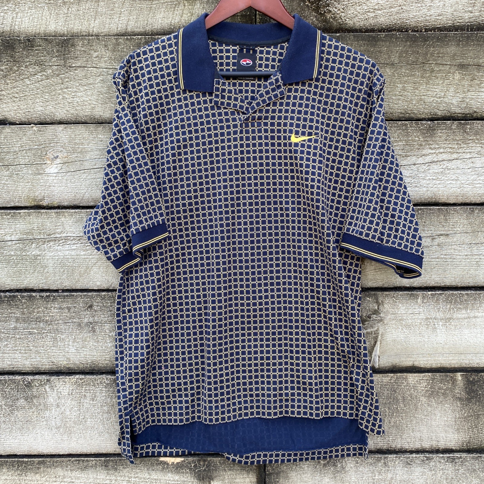 VTG 90s Geometric Nike Golf Tiger Woods Yin-Yang Swoosh Logo Polo Shirt Men's M