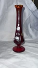 Fenton Glass Ruby Red Hand Painted Roses Swung Vase Signed w/Label 8"