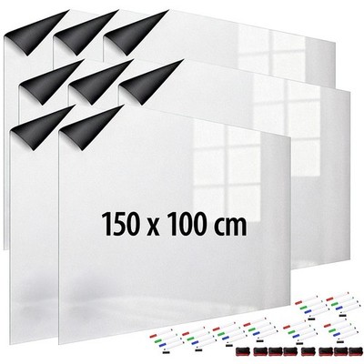 infactory 8er-Set Magn. Whiteboard-Folie, selbstklebend, 4 Marker, 150 x 100 cm