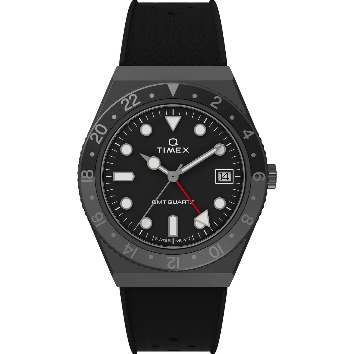 Timex GTM Ｑ　38mmメンズ腕時計 Timex Men's Q GMT 38mm Watch - Triple Black with Rubber Strap | eBay