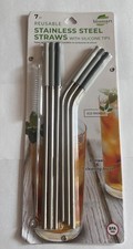 7 Reusable Stainless Steel Straws W Silicone Tips Eco BPA Free Biosmart Brush