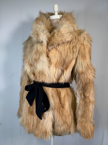 Vintage 70s Brown Gold Long Hair Genuine Goat Fur Jacket Coat Pockets Women Sz L - Picture 16 of 19