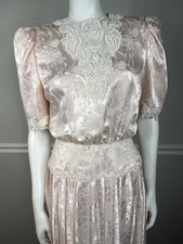 Scott McClintock Vintage 80s satin Bridal prom Jacard Pleated Lace Pink Sz 10