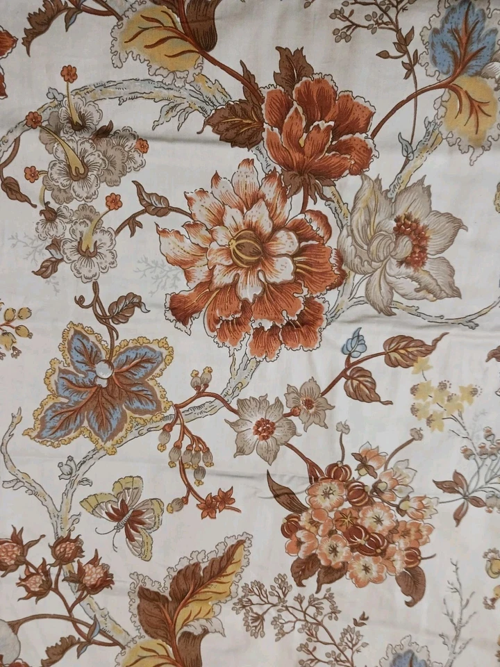 Vtg 1970s Spectrum Trend Cotton Fabric Brown Rust Beige Blue Large Floral 2 Yds - Image 2 of 4