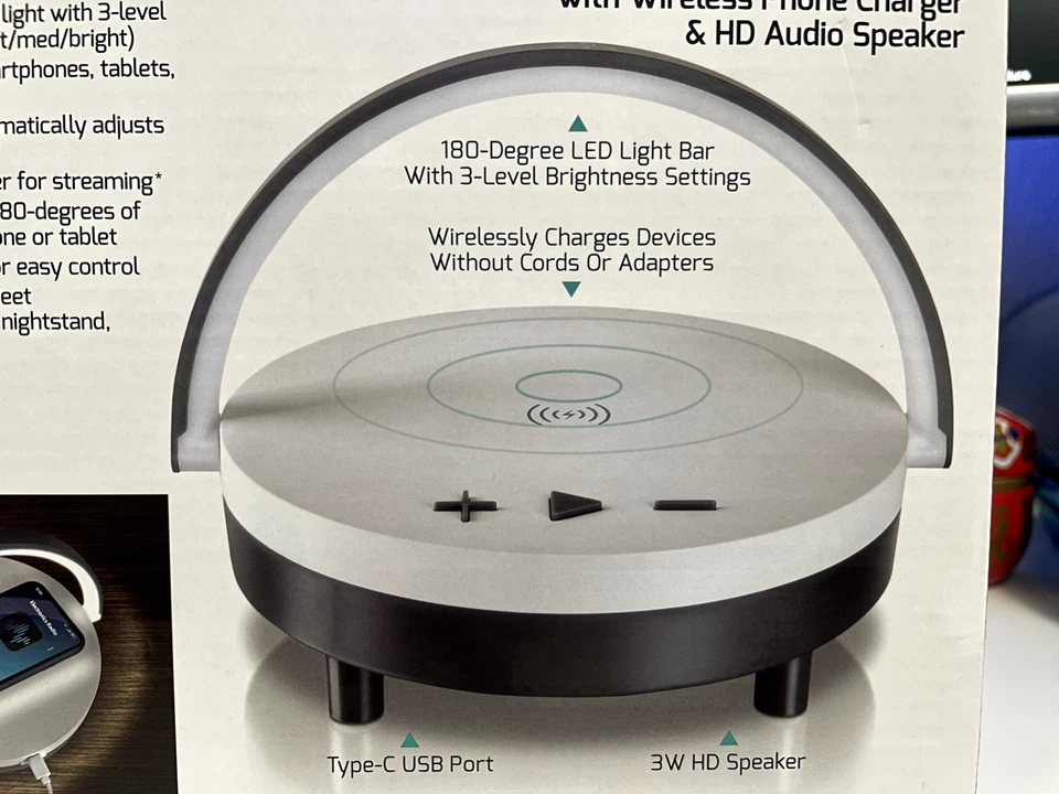 LED dome Lamp w/ wireless phone charger & HD Audio Speaker - Image 3 of 4