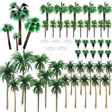 44 PCS Model Trees Coconut Palm Model Trees with 5 PCS Mini Umbrella, Mixed M...