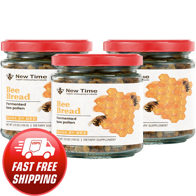 3 Jars Bee Bread, Pure Fermented Bee Pollen, Organic Raw Perga 3 x 3.5 oz 