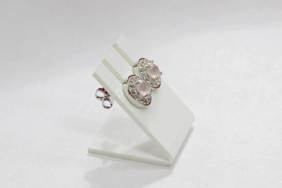 Nobile 1,05 Carati Quarzo Rosa Topazio Bianco Orecchini 925 Argento - Immagine 3 di 4