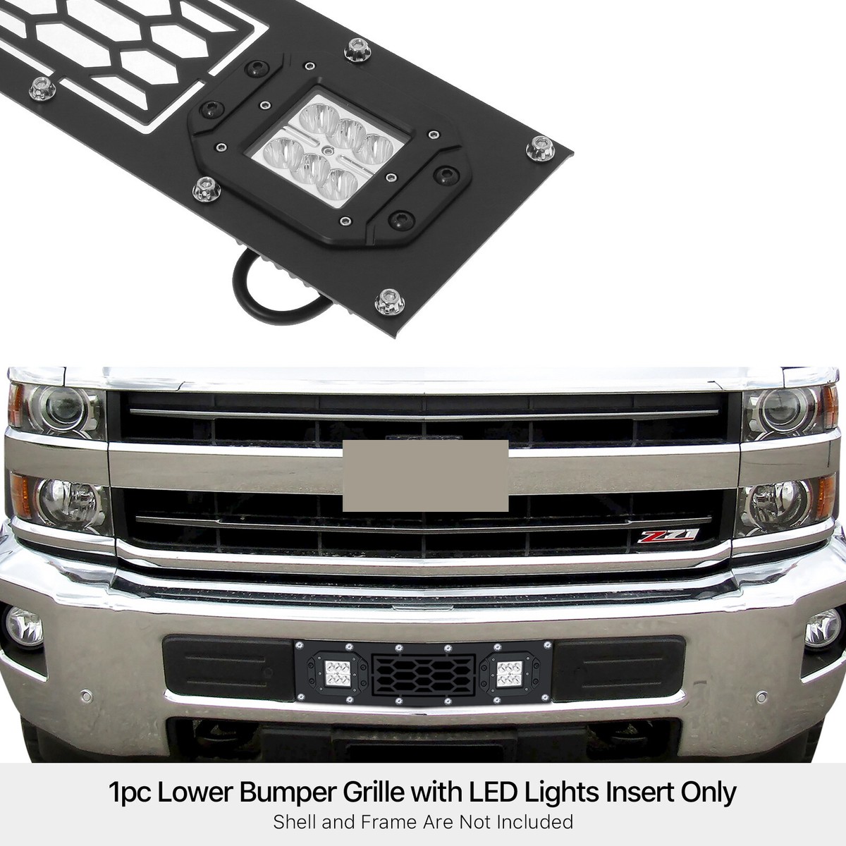 Black Stainless Steel Mesh LED Grille For 2015-2019 Chevy Silverado 2500/3500 - Lower Bumper 6 thumbnail image