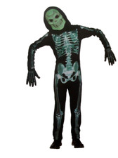 Skeleton Green Glow In The Dark Halloween Costume kids M 8-10 Years NEW B19 