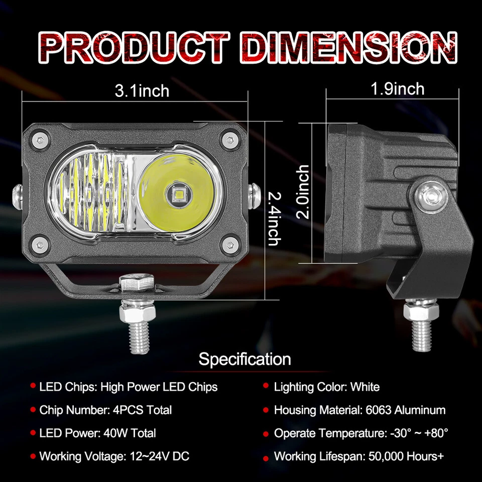 Combo Cubo Vainas LED Blanco 2x 3" para KAWASAKI KLR 650 2022-2024 KLR650 Foto 4 de 4