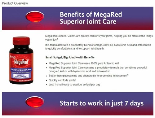 SCHIFF MegaRed Superior Joint Care, Omega-3 Krill Oil+HA+Astaxanthin 60 Softgels - Picture 4 of 7