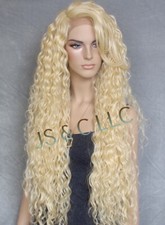 Human Hair Blend Full Lace Front Wig Wavy Pale Blonde Heat OK WBSM 613