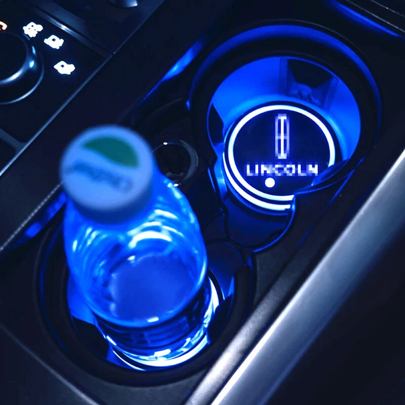 2x Car LED Cup Holder Coaster Interior USB 7Color Ambient Lights Kit for Lincoln Foto 2 de 4