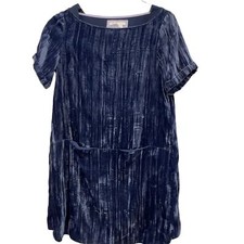 Anthropologie Floreat Crushed Blue Velvet Dress Size XS Boho Short Sleeve Cuff