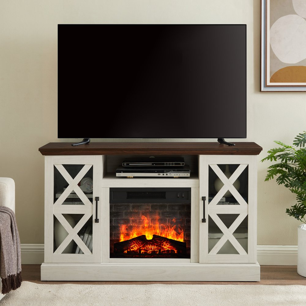Farmhouse Fireplace TV Stand TVs up to 55" 18"wide Electric fireplace