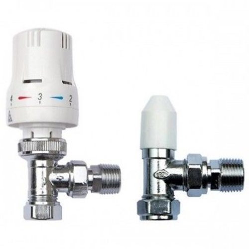 TWIN PACK - Thermostatic Radiator Valve Set 15mm x 1/2" TRV Lockshield Valves - Picture 1 of 3