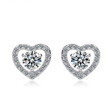 Cubic Zirconia Micro Pave Heart Stud Earrings Sterling Silver LOVE Gift Box PR