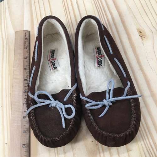 Minnetonka Slippers Womens 6 Cally Mocassin Brown Suede Leather Comfort Slip On - Picture 7 of 16