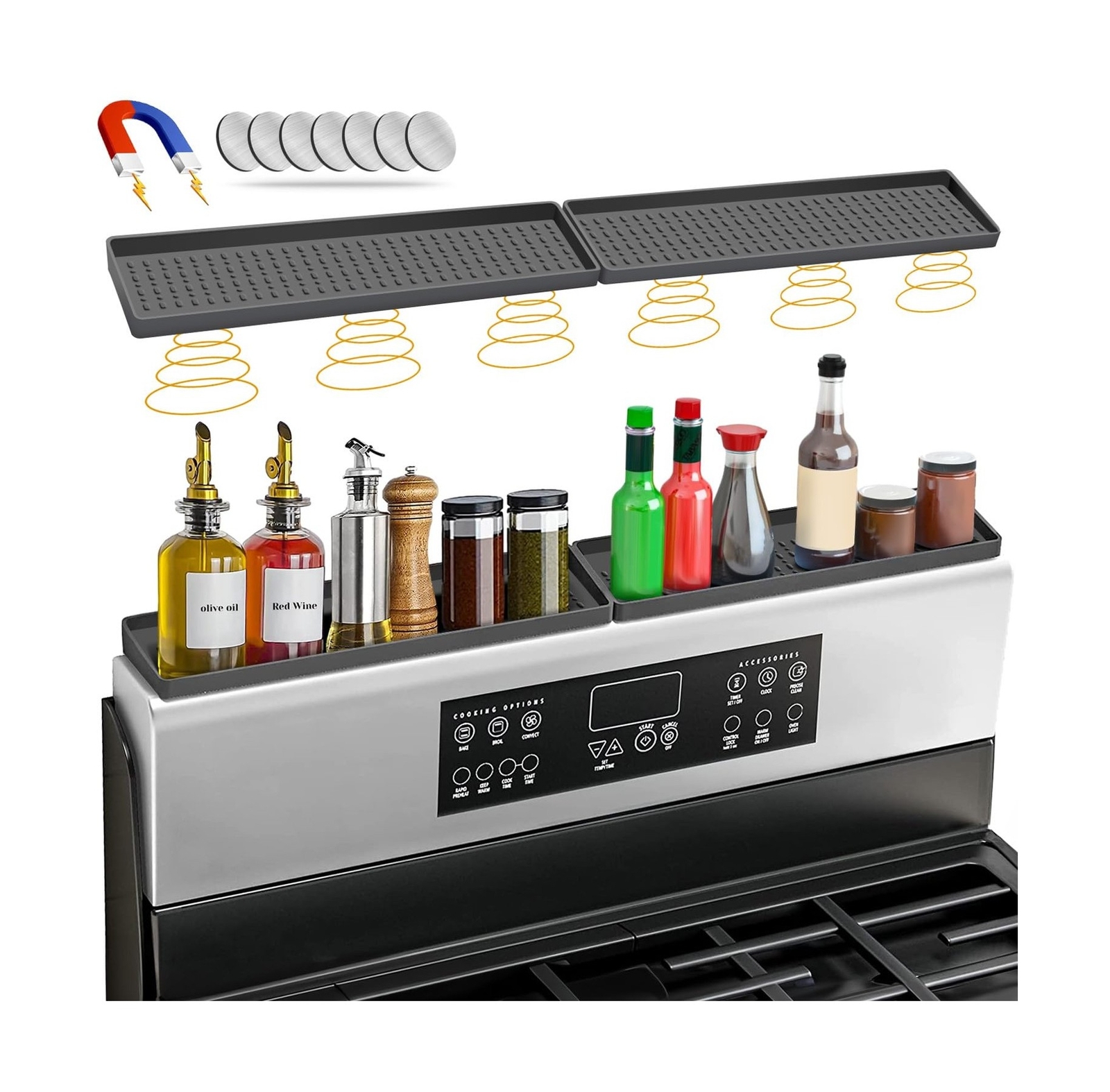 BFONS 30" Magnetic Stove Top Shelf Spice Rack Storage, Silicone Top... Fast Ship