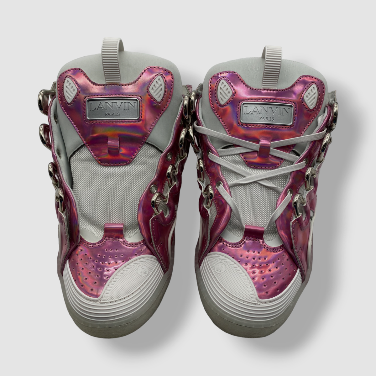 $1090 Lanvin Men's Pink Curb Lace-Up Low-Top Sneaker Shoes Size 42